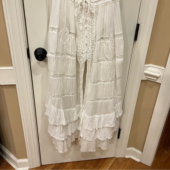 Free People Dolly Bodysuit Dress White Lace Maxi Ruffle Dress Boho Ethereal S - Picture 8 of 15